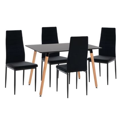 КОМПЛЕКТ МАСИ И СТОЛОВЕ 5 ЧАСТИ MINIMAL HM21173 MDF ПЛОТ В ЧЕРНО - КАДИФЕ И МЕТАЛ В ЧЕРНО