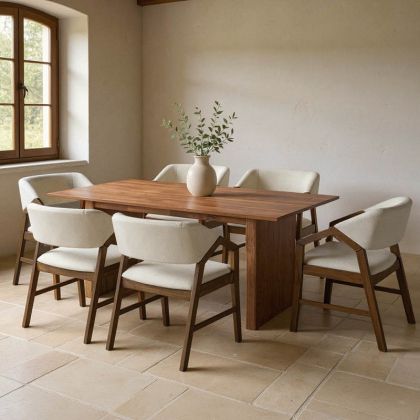 КОМПЛЕКТ ТРАПЕЗНА МАСА ELEGANZA-LIVIA ОТ 7 ЧАСТИ, MDF В ЦВЯТ ОРЕХ, 180X99X75.8 СМ
