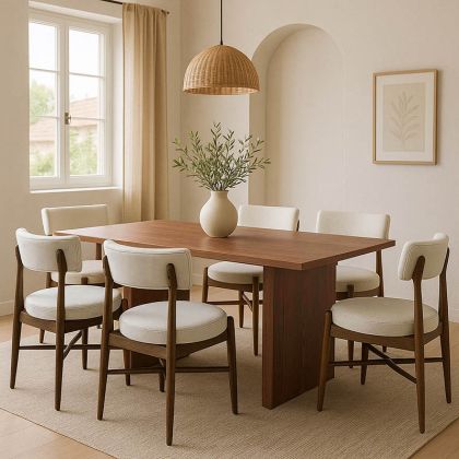 КОМПЛЕКТ ТРАПЕЗНА МАСА ELEGANZA-RAUDI ОТ 7 ЧАСТИ, MDF В ЦВЯТ ОРЕХ, 180X99X75.8 СМ