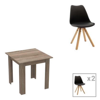 КОМПЛЕКТ ТРАПЕЗНА МАСА ОТ 3 ЧАСТИ MANKA I-CARON В ЦВЯТ SONOMA TRUFFLE-BLACK 80X80X77СМ