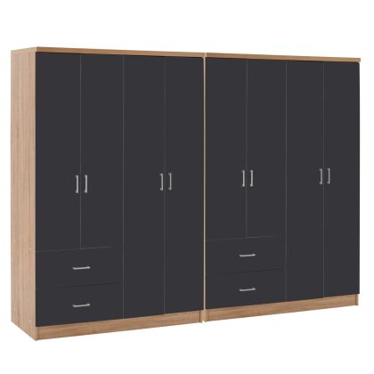 8-КРИЛЕН ГАРДЕРОБ BRIANA HM21237.01 МЕЛАМИН В ЦВЯТ СОНАМА И ТЪМНО СИВО 241X42,5X180,5ВСМ.