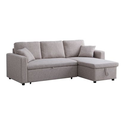 KAMORE ЪГЛОВ РАЗТЕГАТЕЛЕН ДИВАН С МЯСТО ЗА СЪХРАНЕНИЕ, БЕЖОВ ПЛАТ, 223X146X85СМ