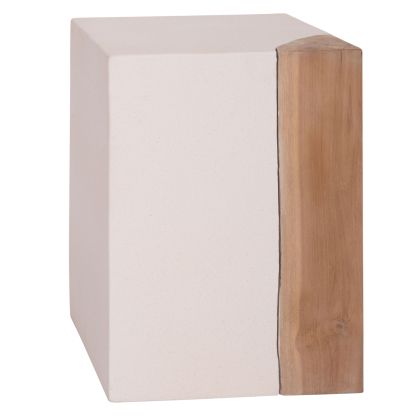 КВАДРАТНА ХОЛНА МАСА LEIA HM18163.02 ФИБРОЦИМЕНТ В БЯЛО - ТИКОВО ДЪРВО 32.5X32.5X46ВСМ.