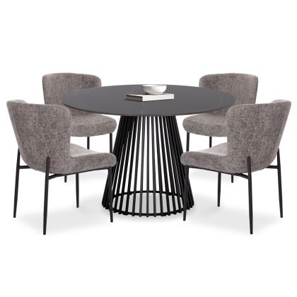 КОМПЛЕКТ МАСА И СТОЛОВЕ 5 ЧАСТИ MEMNON SM21242 КЕРАМИЧЕН ПЛОТ- КРЪГЪЛ-СИВ