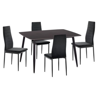 КОМПЛЕКТ МАСА И СТОЛОВЕ 5 ЧАСТИ RAVEN HM21224.02 КЕРАМИЧЕН ПЛОТ ЧЕРЕН МРАМОР - ЧЕРНО КАДИФЕ