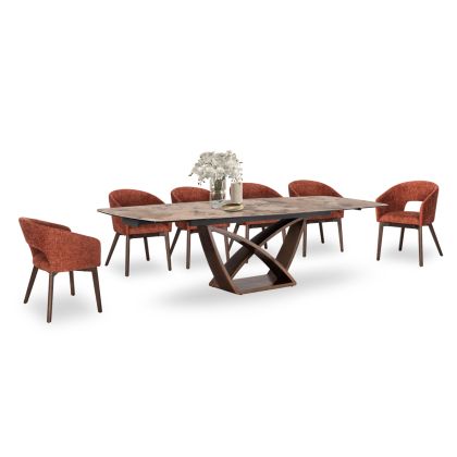 КОМПЛЕКТ МАСА И СТОЛОВЕ 7 ЧАСТИ EMPIRE SM21229 КЕРАМИЧЕН ПЛОТ - ОРАНЖЕВ ПЛАТ