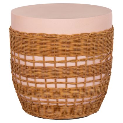 КРЪГЛА ХОЛНА МАСА VILHENA HM18166 ФИБРО ЦИМЕНТ РОЗОВА - ЕСТЕСТВЕН РАТАН Φ44.5X45HСМ.