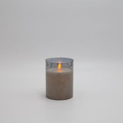 LED СВЕЩ НА БАТЕРИЯ С ПЛАМЪК, СЪС СТЪКЛО, ДИМ, С ТАЙМЕР, 7,5X10СМ