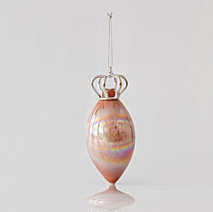КОЛЕДНА СТЪКЛЕНА УКРАСА, РОЗОВА, С КОРОНА, КОМПЛЕКТ ОТ 2 БРОЯ, 6x14,8 см