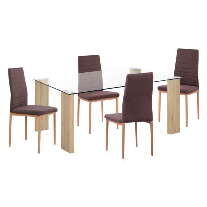 КОМПЛЕКТ ЗА ХРАНЕНЕ 5 ЧАСТИ LADY HM11595 СТЪКЛО-МЕТАЛ-MDF В ЦВЯТ СОНАМА И КАФЯВ ПЛАТ