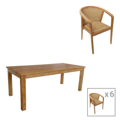 КОМПЛЕКТ МАСА И СТОЛОВЕ GRANNY-WOOLY 7 ЧАСТИ В ЕСТЕСТВЕНО БЕЖОВ ЦВЯТ 220X90X75СМ