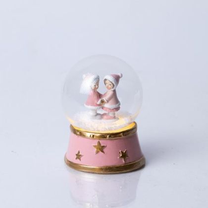 СНЕЖНА ТОПКА С ДЕЦА, РОЗОВА, 7X9 СМ