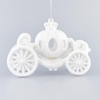 НАСТОЛНА ДЕКОРАЦИЯ АКРИЛНА БЯЛА КАРЕТА С БРОКАТ, 10,2X1,6 СМ