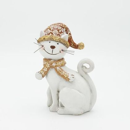 СЕДЯЩА КОТКА ОТ ПОЛИРЕЗИН, БЯЛА, 10.5X16СМ