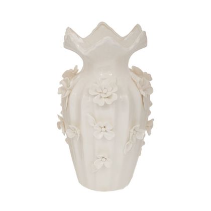 БЯЛА КЕРАМИЧНА ВАЗА С 3D ЦВЕТНА ДЕКОРАЦИЯ 16X26 СМ