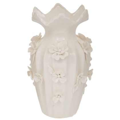 БЯЛА КЕРАМИЧНА ВАЗА С 3D ЦВЕТНА ДЕКОРАЦИЯ 20X31 СМ