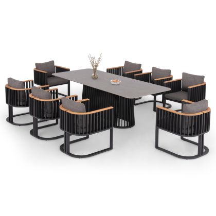 ГРАДИНСКИ КОМПЛЕКТ ETERNITY SM21130.01 С МАСА И 8 КРОСЯТА - ТЪМНО СИВ