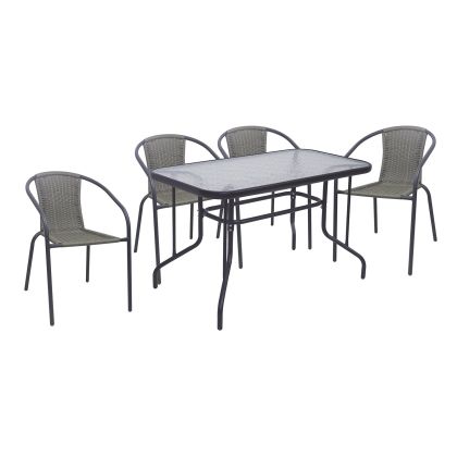 ГРАДИНСКИ КОМПЛЕКТ ЗА ХРАНЕНЕ BALENO-W: МАСА + 4 ФОТЬОЙЛА, АНТРАЦИТ, МЕТАЛ, ПЛЕТЕНА ПЛЕТКА, МИКС ОТ СИВ ЦВЯТ