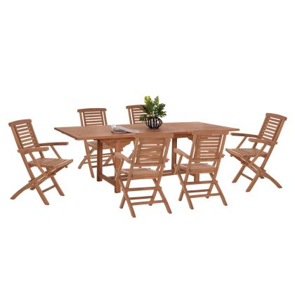 ГРАДИНСКИ ТРАПЕЗАРЕН КОМПЛЕКТ CRANDER HM21288 МАСА И 6 ТРАПЕЗАРНИ СТОЛА, СГЪВАЕМИ - ТИКОВО ДЪРВО