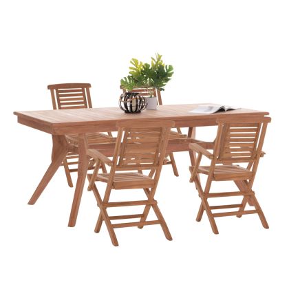 ГРАДИНСКИ ТРАПЕЗАРЕН КОМПЛЕКТ WONDER HM21290 МАСА И 4 ТРАПЕЗАРНИ СТОЛА, СГЪВАЕМИ - ТИКОВО ДЪРВО