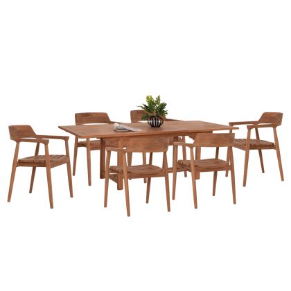 ГРАДИНСКИ ТРАПЕЗАРЕН КОМПЛЕКТ МАСА И 6 ТРАПЕЗАРНИ СТОЛА FREM HM21291 - ТИКОВО ДЪРВО