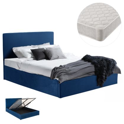 ДВОЙНО ЛЕГЛО С МАТРАК ALLIE HM21273.04 СИНЬО КАДИФЕ С МЯСТО ЗА СЪХРАНЕНИЕ - ЗА 160X200СМ.