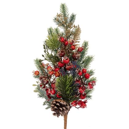 ЗЕЛЕН КЛОН С ЧЕРВЕНИ ПЛОДОВЕ И БОРОВИ ШИШАРКИ 50 СМ