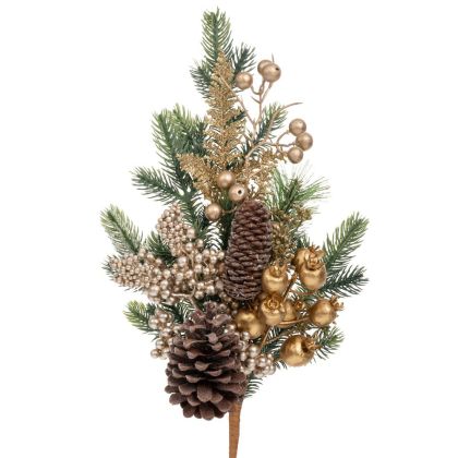 ЗЕЛЕНА КЛОНКА С ПЛОДОВЕ И БОРОВИ ШИШАРКИ 50 СМ