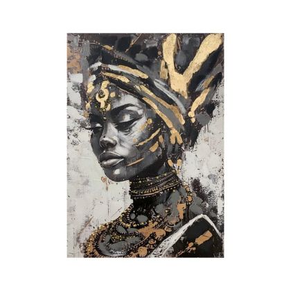 КАРТИНА ВЪРХУ ПЛАТНО АФРИКАНСКА ДАМА №2 37314 ЧЕРНО-СИВО-БЯЛО 70X3X100СМ