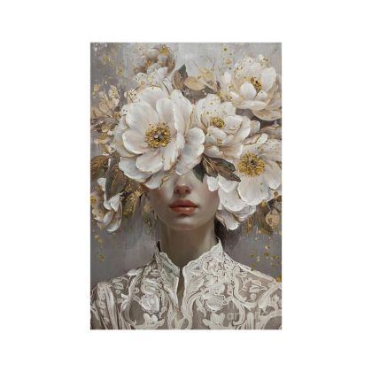 КАРТИНА ВЪРХУ ПЛАТНО ЖЕНА С ЦВЕТЯ 37073 БЕЖОВО-СИВО-БЯЛО 60X3X90СМ