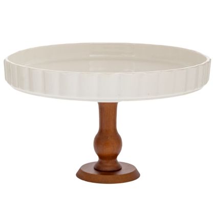 КЕРАМИЧЕН ПОДНОС С БАМБУКОВ КРАК D27,5X16CM