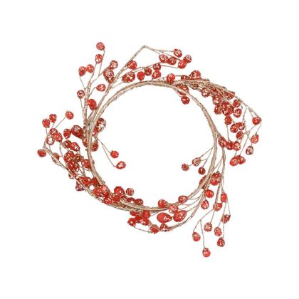 КОЛЕДЕН ВЕНЕЦ БЕЖОВ С ЧЕРВЕНИ ОРНАМЕНТИ 11СМ