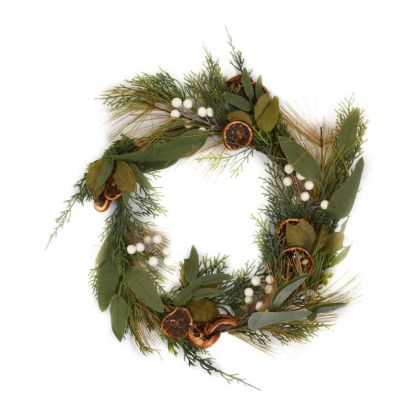 КОЛЕДЕН ВЕНЕЦ ЗЕЛЕНО-ОРАНЖЕВ 28СМ