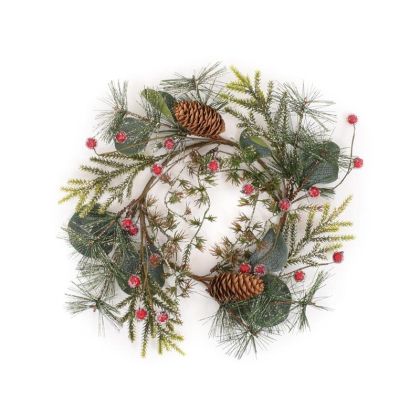 КОЛЕДЕН ВЕНЕЦ С ШИШАРКИ И ЗЕЛЕНО-ЧЕРВЕН ГИРЛЯНД 30СМ