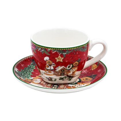 КОЛЕДЕН КОМПЛЕКТ ОТ 2 ЧАШИ С ЧИНИЙКА FL016 ДЖИНДЖИФЕНОВ ЧОВЕЧЕ 8X6СМ