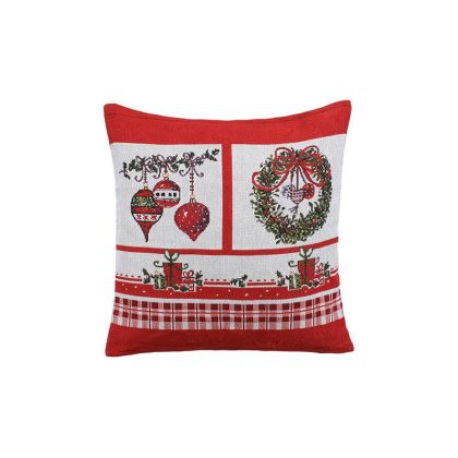 КОЛЕДНА ДЕКОРАТИВНА ВЪЗГЛАВНИЦА FL027 ЧЕРВЕНО-БЯЛ ЦВЯТ 44X44X10СМ