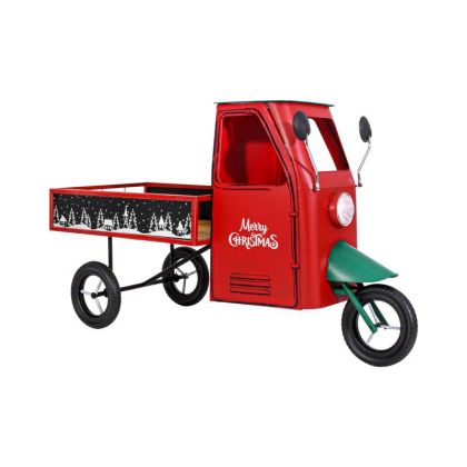 КОЛЕДНА ДЕКОРАТИВНА МЕТАЛНА РЕТРО ТРИКОЛЕСКА С КОЛИЧКА FL064 ЧЕРВЕНО-ЗЕЛЕН ЦВЯТ 162X62X94СМ