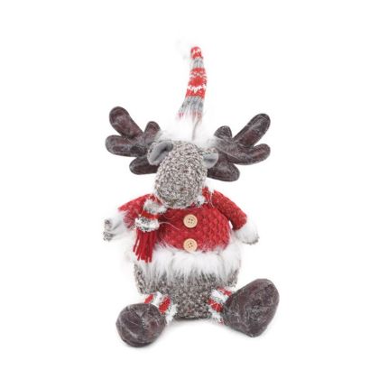 КОЛЕДНА ДЕКОРАТИВНА ФИГУРА СЕВЕРЕН ЕЛЕН ЧЕРВЕНО-СИВА 23X23X40СМ