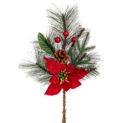 КОЛЕДНА ЗЕЛЕНА КЛОНКА С ЧЕРВЕНА КОЛЕДНА ЗВЕЗДА И ПЛОДОВЕ 48 СМ