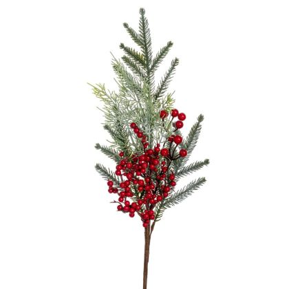 КОЛЕДНА ЗЕЛЕНА КЛОНКА С ЧЕРВЕНИ ПЛОДОВЕ 70 СМ