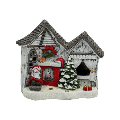 КОЛЕДНА КЕРАМИЧНА КЪЩИЧКА С ДЯДО КОЛЕДА FL236107 СИВО-БЯЛО-ЧЕРВЕН ЦВЯТ 44X20X36СМ