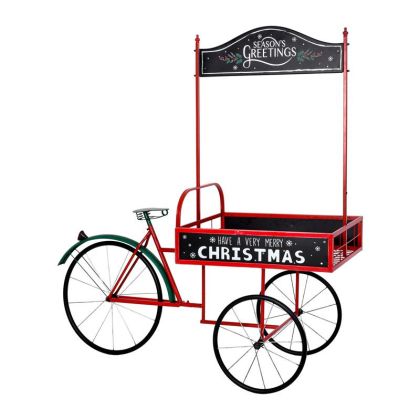 КОЛЕДНА МЕТАЛНА ДЕКОРАТИВНА ТРИКОЛКА С ПОСТАВКА ЗА ЦВЕТЯ FL308 ЦВЯТ ЧЕРВЕНО-ЗЕЛЕН-ЧЕРЕН