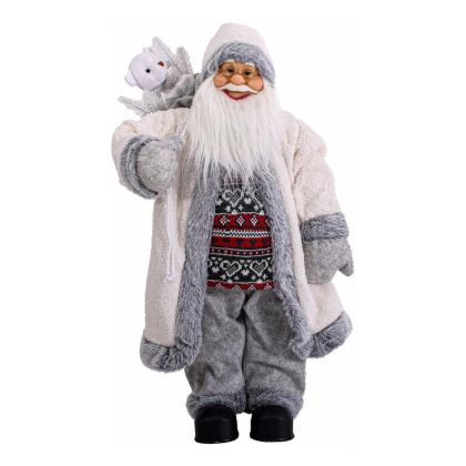 КОЛЕДНА ФИГУРА ДЯДО КОЛЕДА FL241401 БЯЛО-СИВ ЦВЯТ 90СМ