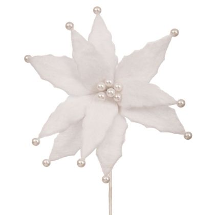 КОЛЕДНО СТЕБЛО НА БЯЛА КОЛЕДНА ЗВЕЗДА 30X56 СМ С БЕЛИ ПЕРЛИ