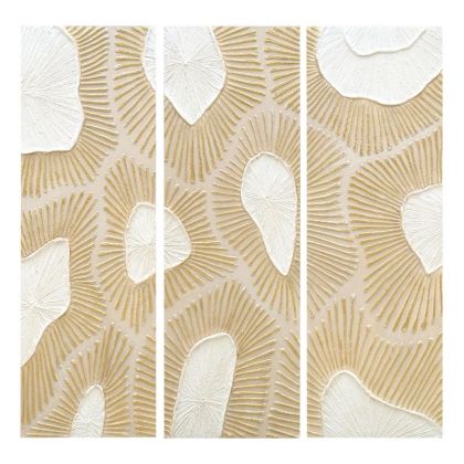 КОМПЛЕКТ ОТ 3 КАРТИНКИ ВЪРХУ ПЛАТНО FL25490 БЕЖОВО-БЯЛО-ЗЛАТИСТО 30X3X90СМ