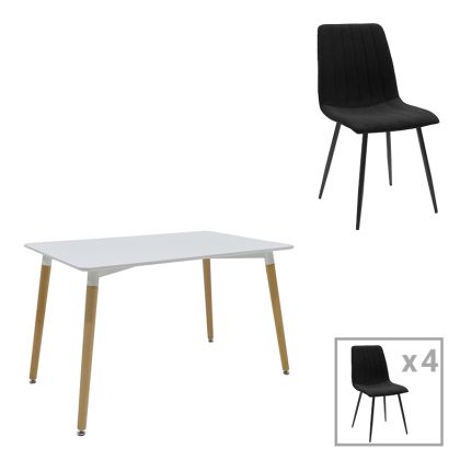 КОМПЛЕКТ ОТ 5 ЧАСТИ ТРАПЕЗНА МАСА NATALI-NOOR MDF СИВО-БЯЛО-ЕСТЕСТВЕНИ КРАКА 120X80X76СМ