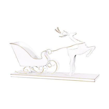 МЕТАЛЕН ДЕКОРАТИВЕН СЕВЕРЕН ЕЛЕН С ШЕЙНА FL1992 БЯЛО-ЗЛАТИСТ ЦВЯТ 38X10X22СМ