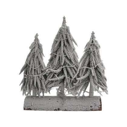 НАСТОЛНА КОЛЕДНА ЕЛХА ТРОЙНА С ДЪРВЕНА ОСНОВА FL24323 USB ЗЕЛЕНО БЯЛО ЦВЯТ 30СМ, 35СМ, 30СМ