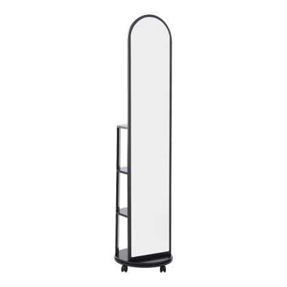 ОГЛЕДАЛО ESPERO С КОЛЕЛЦА И РАФТОВЕ ОТ MDF В ЧЕРЕН ЦВЯТ, РАЗМЕРИ 34X170 СМ