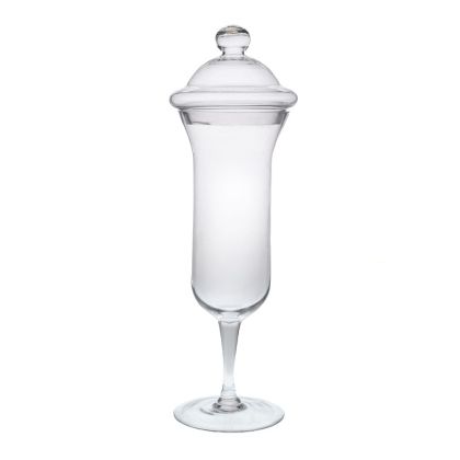 ПРОЗРАЧНА СТЪКЛЕНА ВАЗА НА КРАК С КАПАК, 19X55 СМ